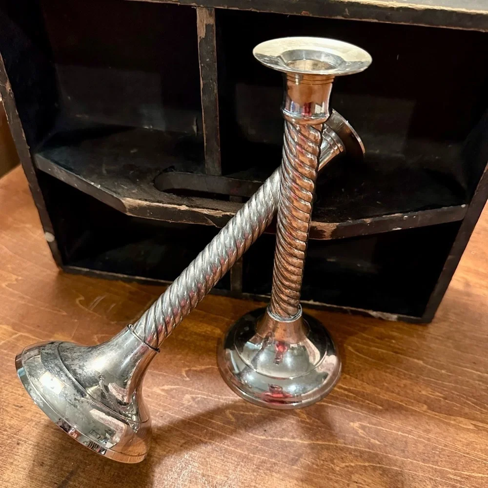 International Silver Barley Twist Silverplate 8” Candlesticks